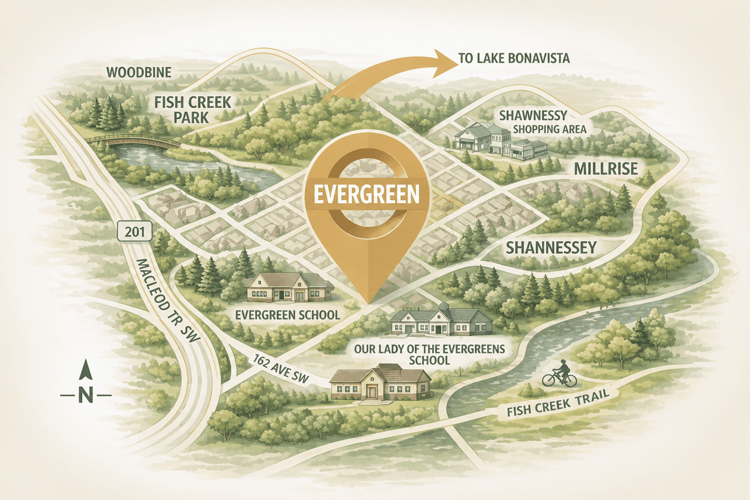 Evergreen Calgary Community map Evergreen Calgary community map showing surrounding communities